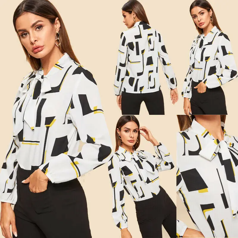 Женская блузка с длинным рукавом свободная галстуком-бабочкой S-XL весна 2019 |