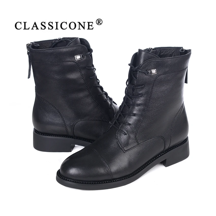 Классическая обувь 2018 года женские зимние ботильоны на плоской подошве Шерсть