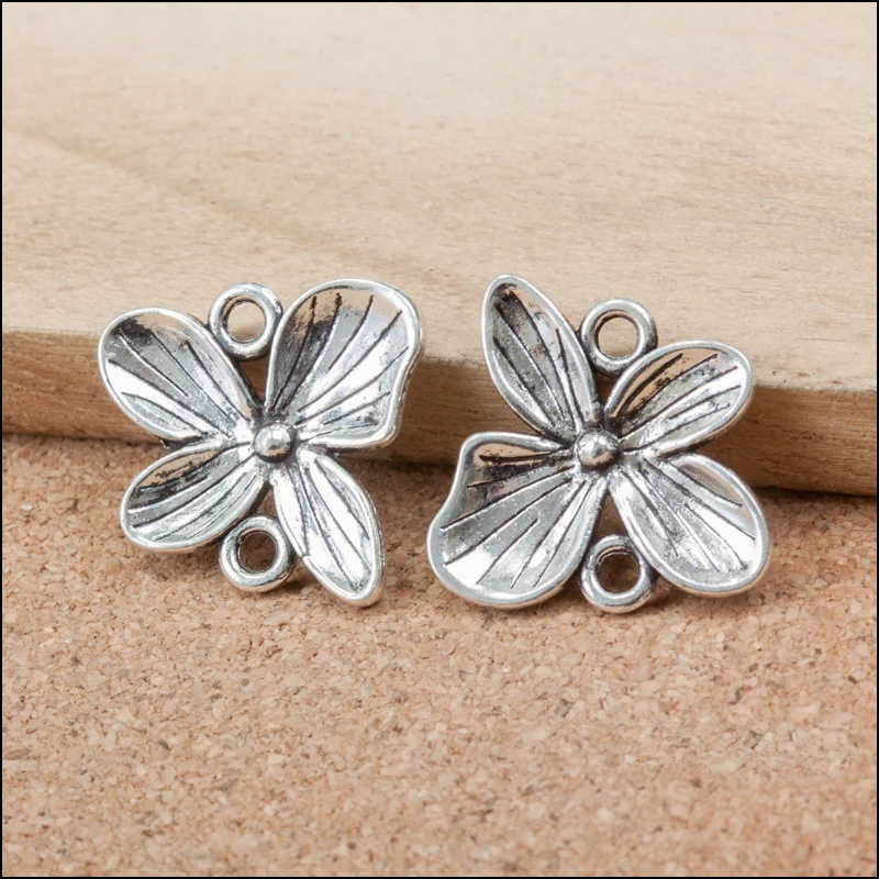 10 шт./лот подвески с двумя подвесками в виде бабочек и цветов античным