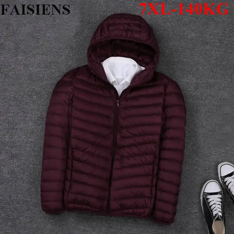 Бургундия FAISIENS зима размера плюс 5XL 6XL 7XL мужские куртки вес 140 кг с капюшоном с длинным рукавом темно-синий винный красный светильник тонкие куртки - Цвет: Бургундия
