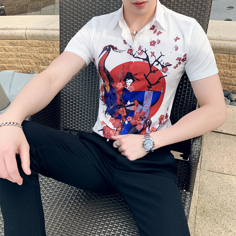 Рубашка мужская с принтом гейши дихроматическая P50 для культивирования