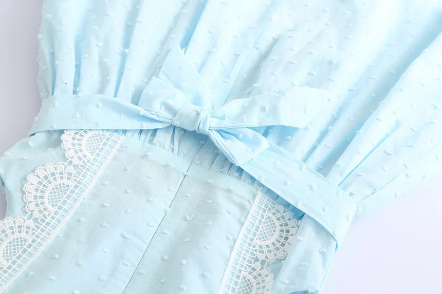 Retail Girls Summer Lace Cotton Dress Children Clothes Light Blue Sleeveless Causal Drawstring Dresses 2-7Y LT010 | Детская одежда и