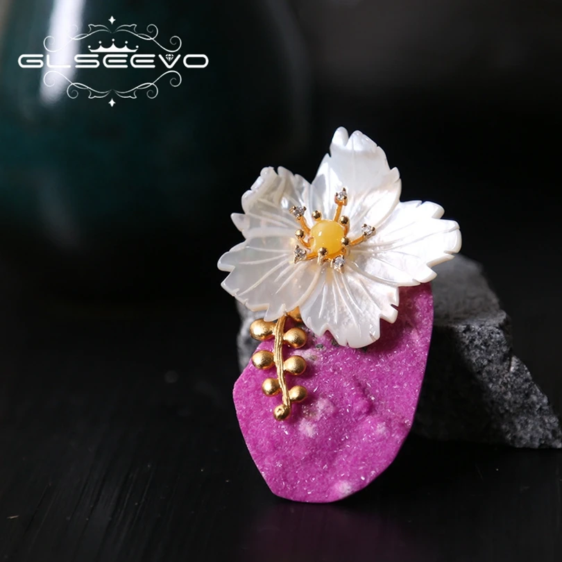 GLSEEVO Натуральный камень Mother Of Pearl Цветок Брошь Pin пчелиный воск броши для Для