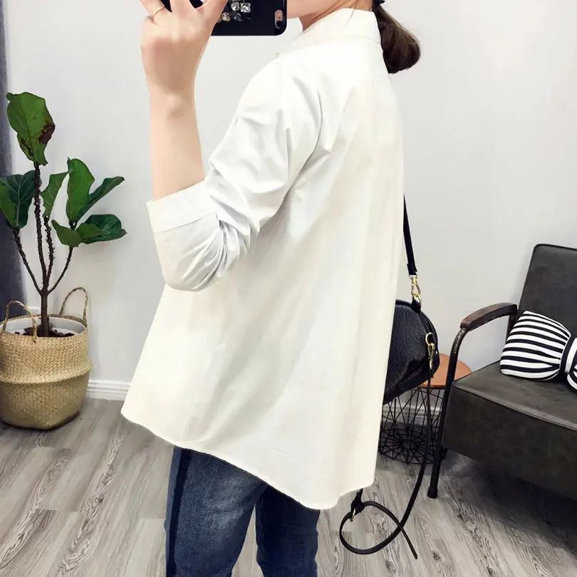 VOGUE! Новая женская белая рубашка на пуговицах с вышитым сердцем и длинным рукавом