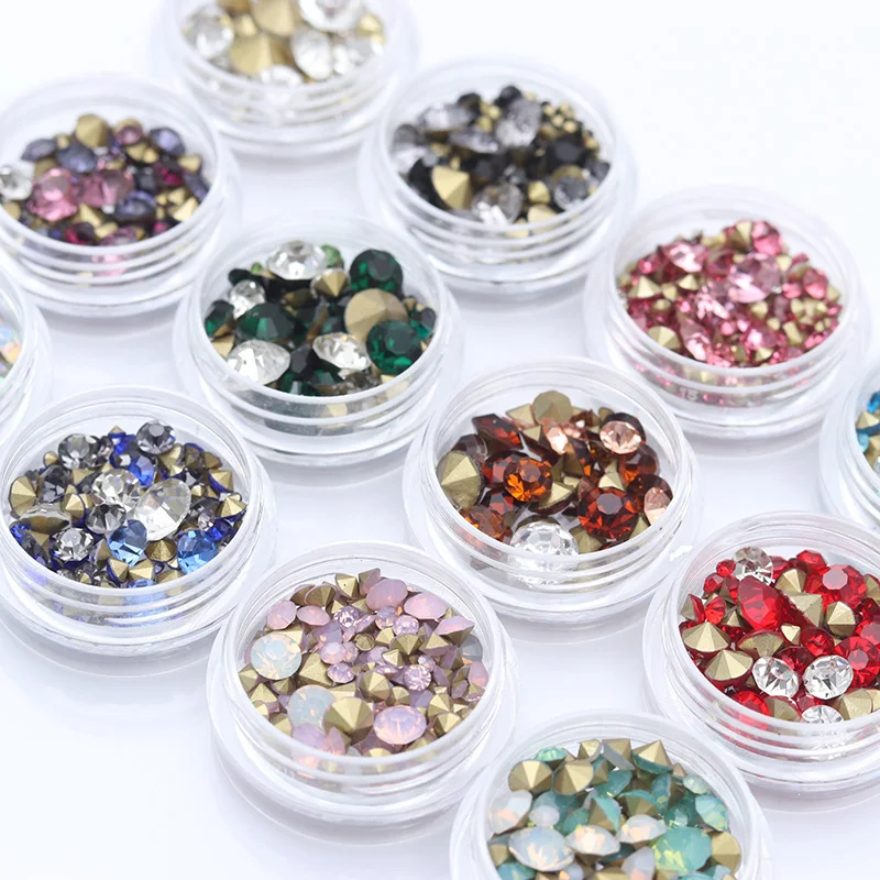 1 коробка 3 5 г цветные блестящие стразы с острым дном 3D украшения для ногтей
