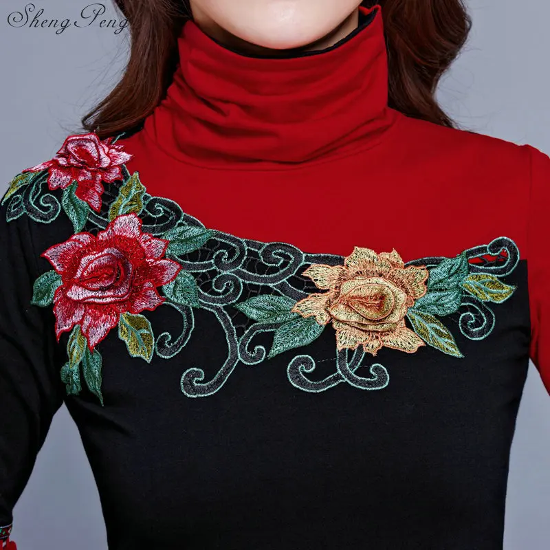 Cheongsam Топ традиционная китайская одежда женские Топы с длинным рукавом Топы винтажная вышивка Q664