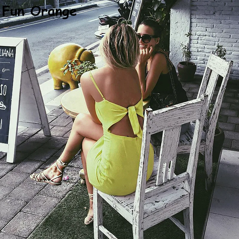 Женское пляжное платье с открытой спиной Fun Orange повседневное облегающее белое