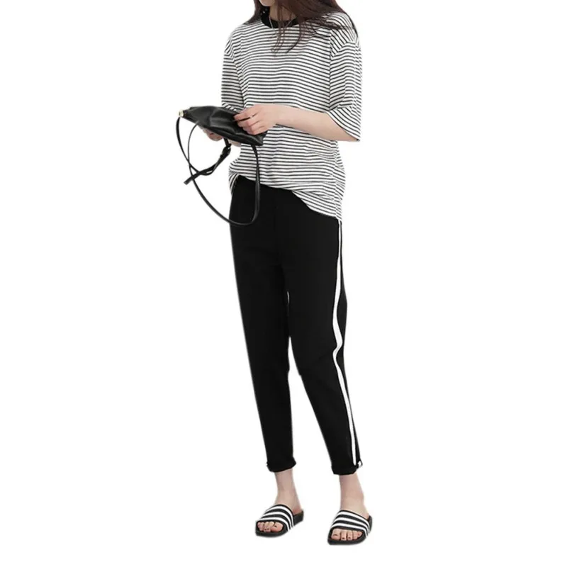 Брюки-султанки женские с полосками по бокам повседневные штаны завышенной