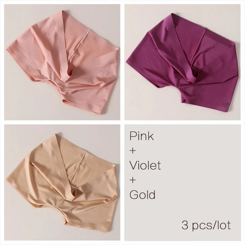Pink Violet Gold DULASI бесшовные шелковые сексуальные трусики Нижнее белье Женские трусы 3 шт./лот дышащие трусики женские трусы дамское Сексуальное белье - Цвет: Pink Violet Gold
