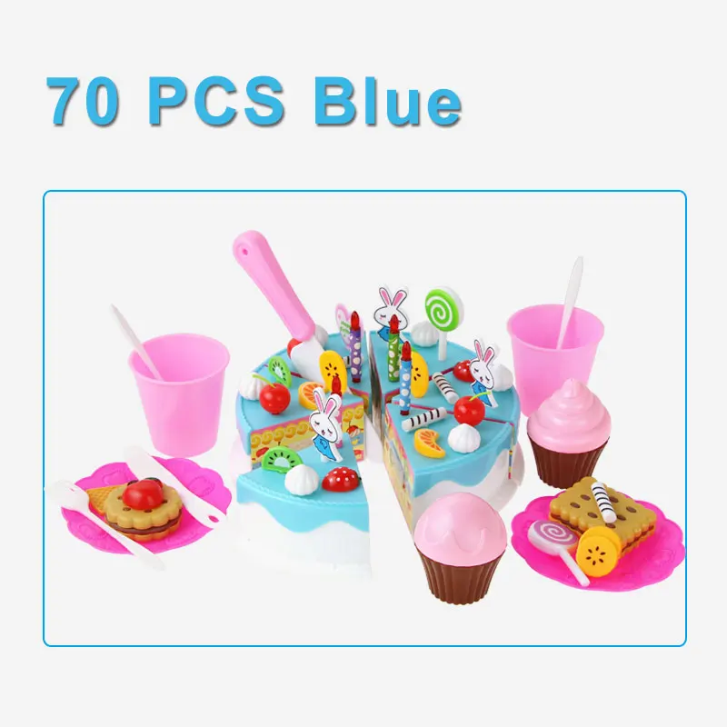 70pcs blue 103 шт. DIY ролевые игры резка торт игрушки торт ко дню рождения с музыкой светильник Кухня Еда игрушки Cocina De игрушка для девочек на подарок к [ - Цвет: 70pcs blue