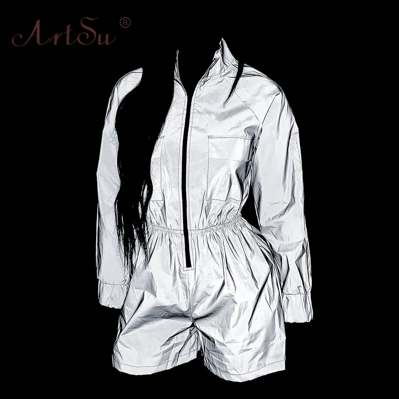 ArtSu модный светоотражающий комбинезон на молнии с воротником стойкой и длинными