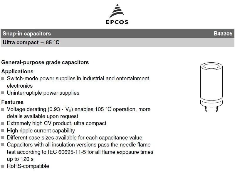 2 шт. 470 мкФ 400V EPCOS B43305 серии 25x50 мм 400V470uF БП Алюминий электролитических конденсаторах