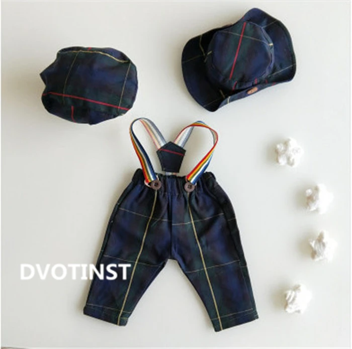 Dvotinst/реквизит для новорожденных; брюки на подтяжках для маленьких мальчиков+ 2 шляпы; комплект джентльмена из 3 предметов; костюм; одежда для студийной фотосессии - Цвет: 35-121