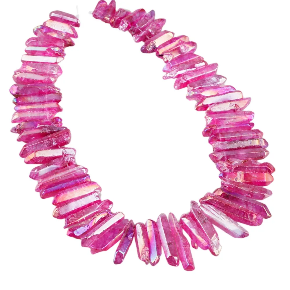 

TUMBEELLUWA Purple Titanium Coated Quartz Crystal Points Drilled Sticks Spikes 16 inch Strand