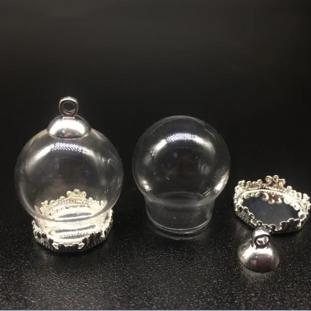 20set 20*15mm glass globe with metal copper setting base beads cap set orb glass vials pendant wish glass bottle jewelry pendant