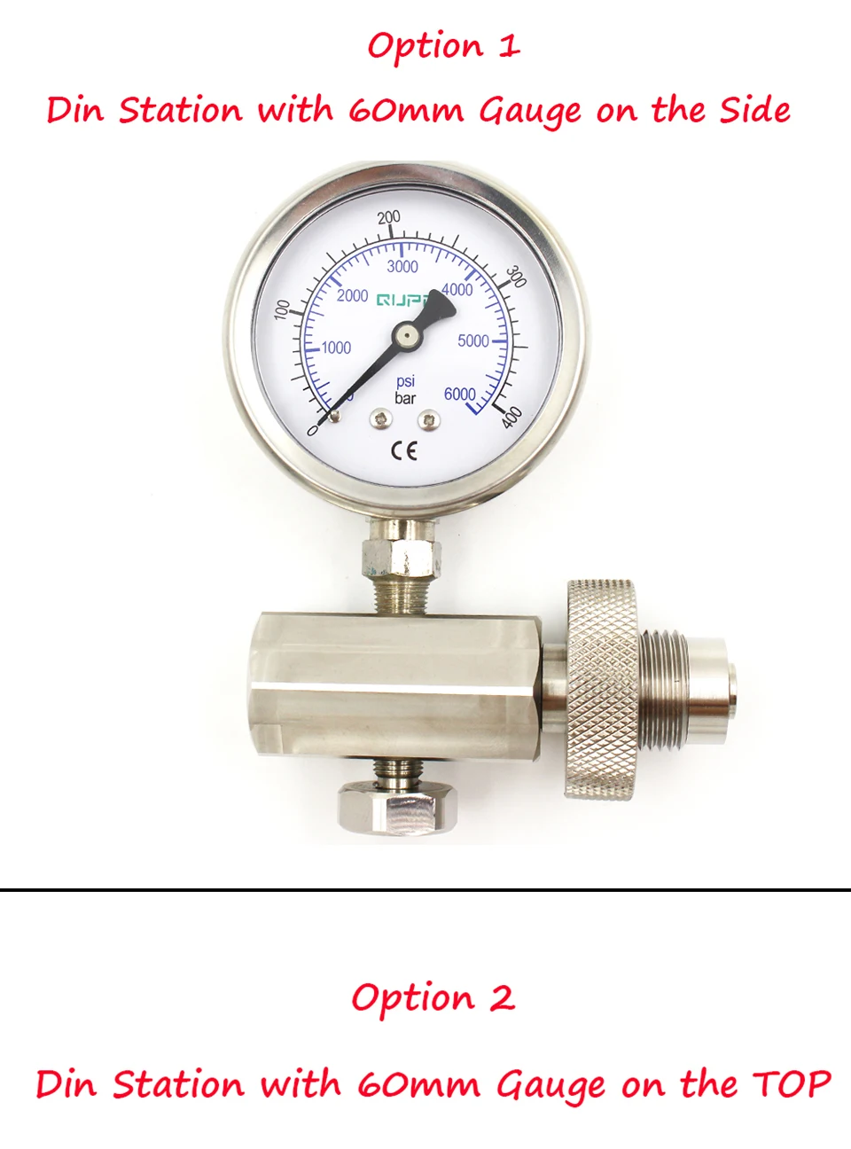 QUPB новая Din станция из нержавеющей стали 300 бар/4500psi с 60 мм/40 мм маслонаполненный манометр DGE001