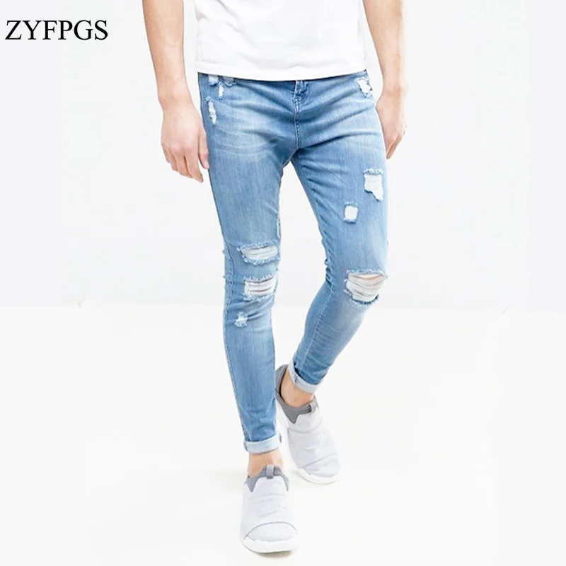 ZYFPGS Весна для мужчин хип хоп Тонкий джинсы женщин с измельченными Slim мужской