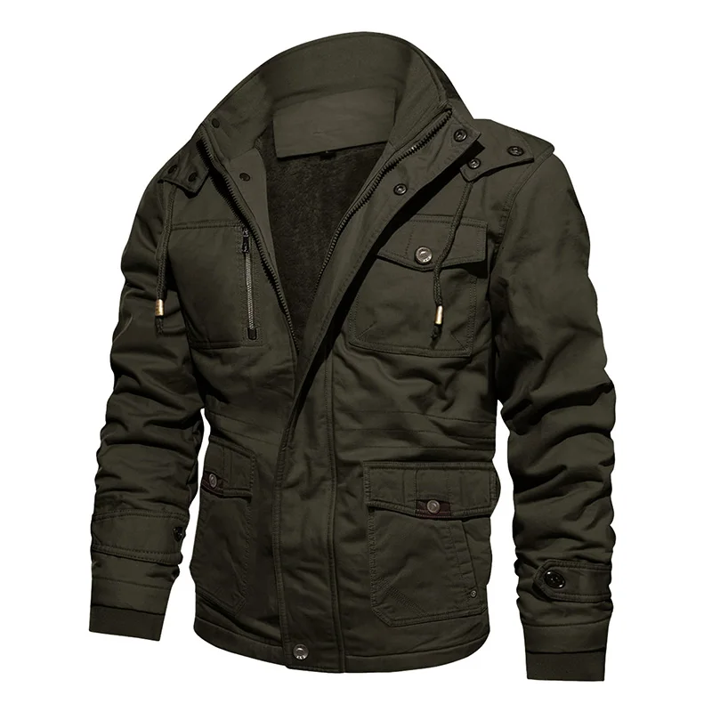 Army green TACVASEN военная куртка мужская зимняя Толстая хлопковая карго Куртка парка пальто теплая флисовая куртка с капюшоном Повседневная ветровка верхняя одежда - Цвет: Army green
