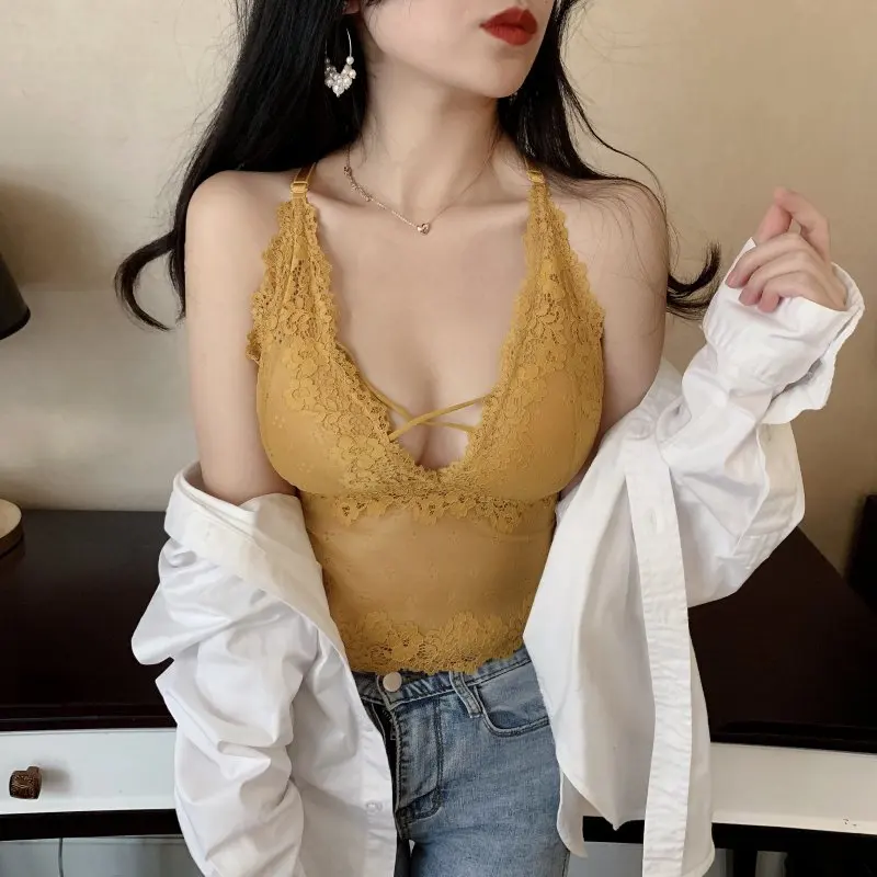 Женский Кружевной укороченный топ с чашками пуш ап и V образным вырезом|Майки| |