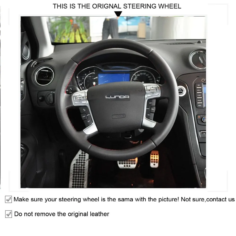 LUNDA черный чехол рулевого колеса автомобиля из искусственной кожи для Ford Mondeo Edge Mk4