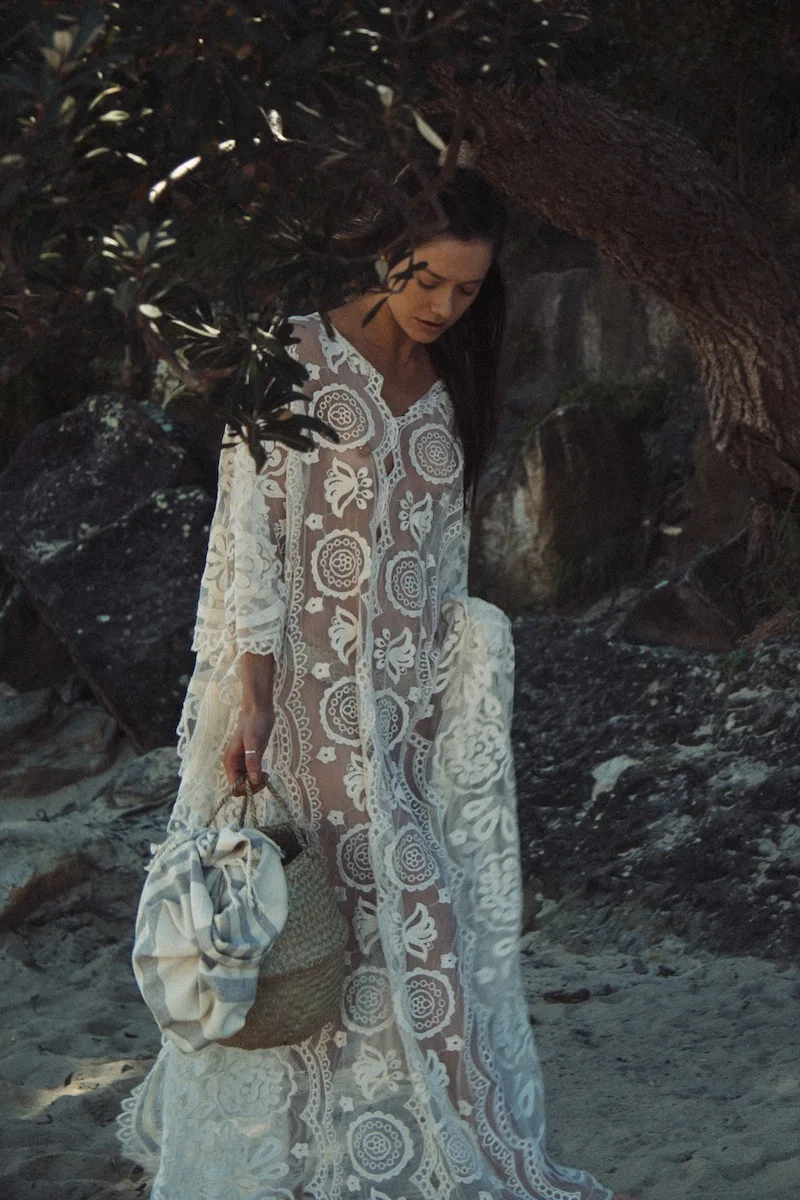 Женское платье в стиле бохо летний сексуальный прозрачный кружевной длинный