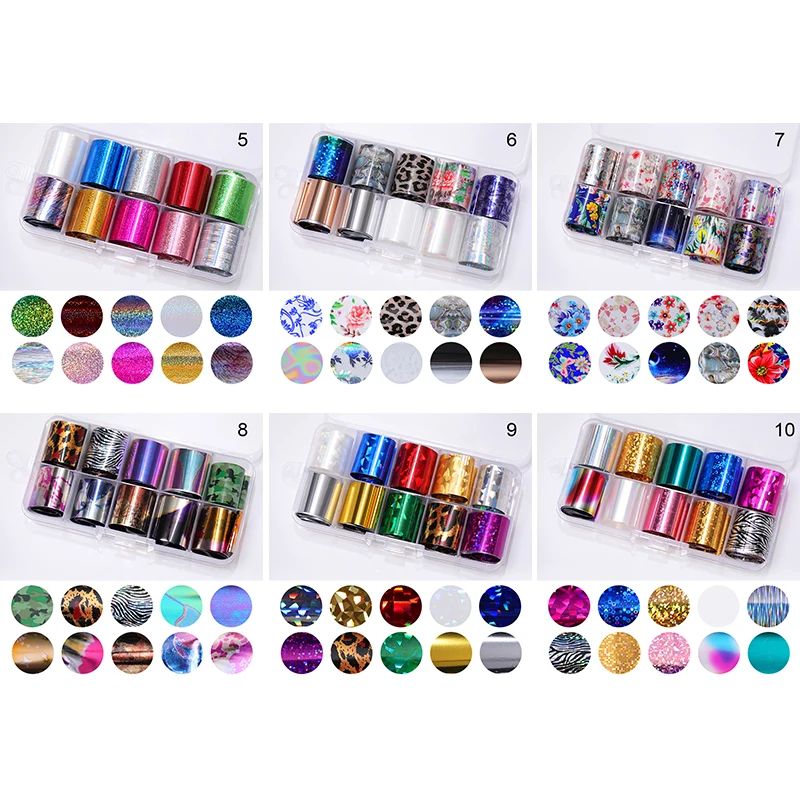 10 дизайнов/Набор 2 5*100 см переводная Фольга для ногтевого дизайна наклейки бумага