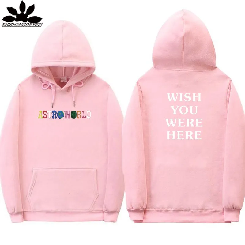 Трэвисс Скотт ASTROWORLD WISH YOU WAS HERE толстовки модные буквы ASTROWORLD Толстовка уличная Мужская Женская пуловер Толстовка - Цвет: Pink XMS68