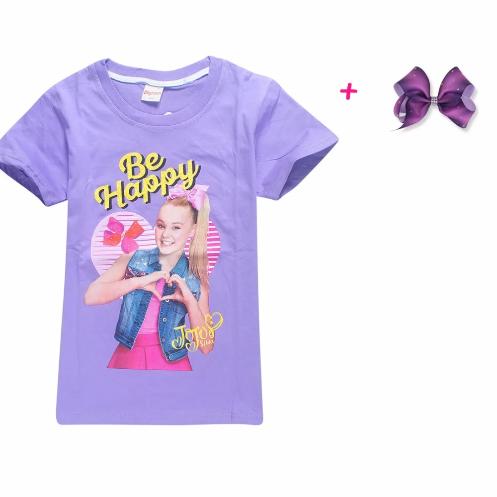 Летние модные футболки Jojo Siwa/футболка с короткими рукавами для больших девочек Подростковая мягкая хлопковая одежда с героями мультфильмов детская одежда для маленьких девочек