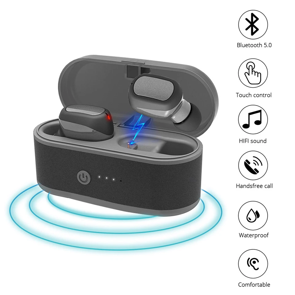Wireless Earphones V5.0 Bluetooth Headsets Sport Earbuds with Mic and Charger Box Handsfree For iPhone Android Gaming Headsets