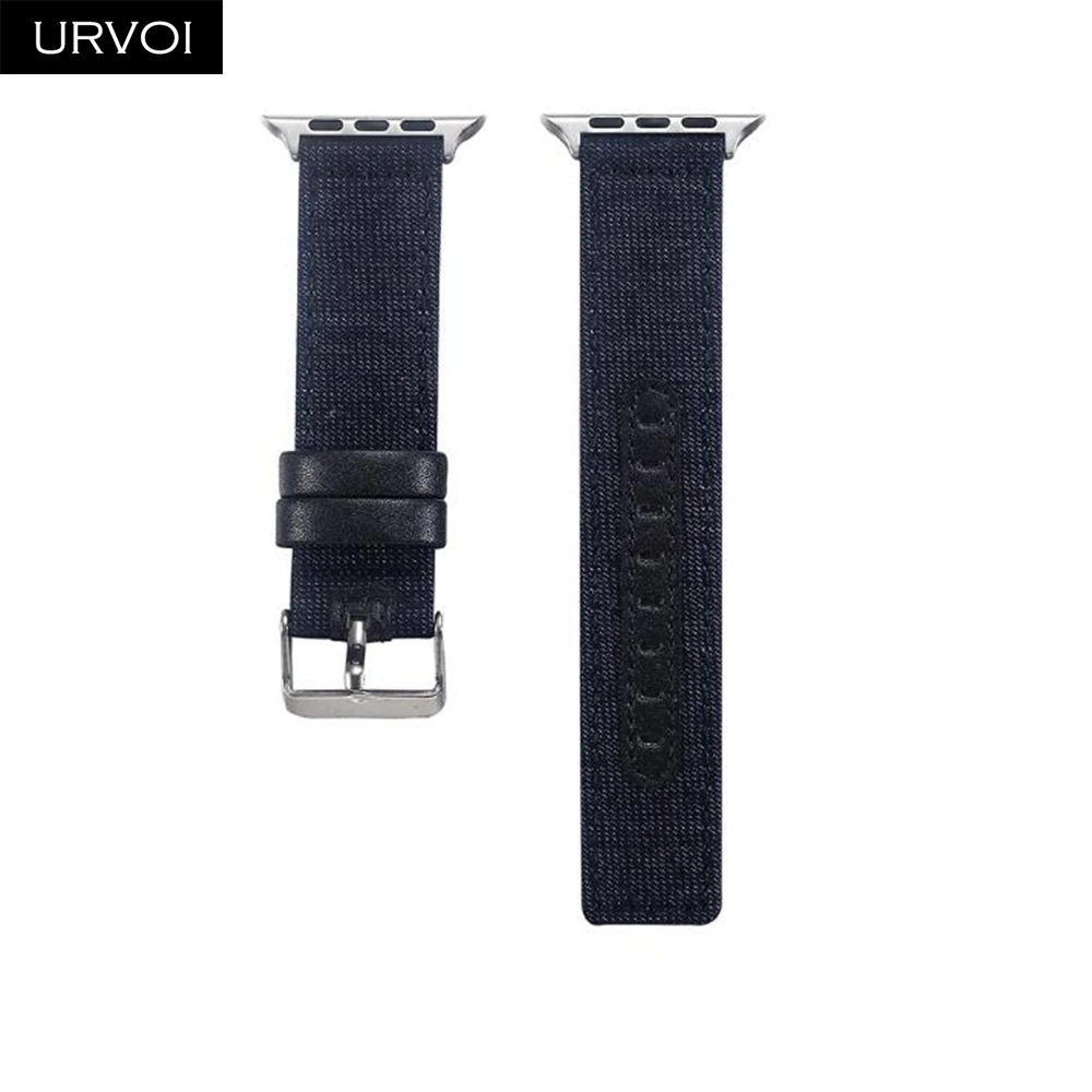 URVOI холщовый ремешок для apple watch series 4 3 2 1 ремешок для iwatch холст с классической пряжкой кожа сзади 40 44 мм - Цвет ремешка: Style 12