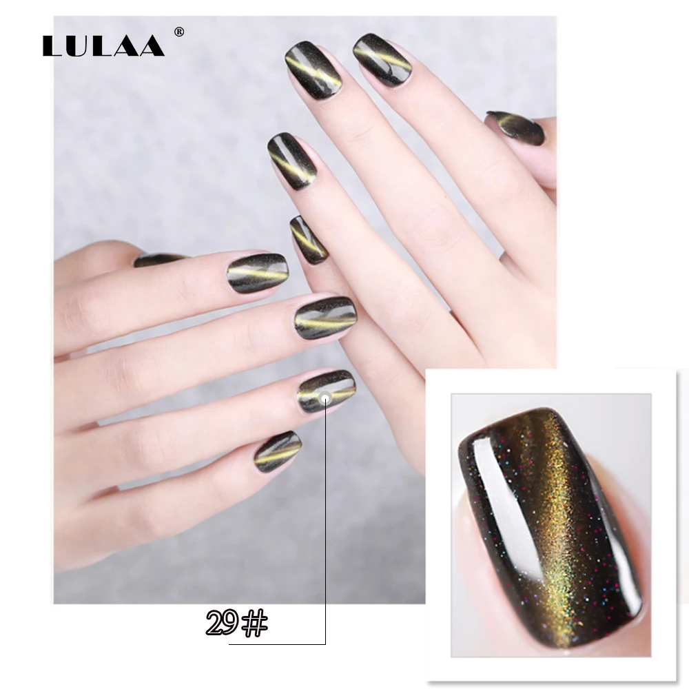 Lulaa 3D гель для ногтей кошачий глаз Блестящий магнитный + черная основа УФ лак