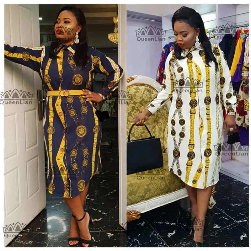 Размер приблизительно 2019 юбка с Африканским принтом воротником-рубашкой большая