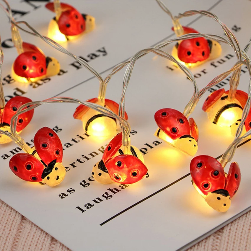 

20Leds 30leds Solar Powered Ladybug led String Fairy Lights Outdoor Waterproof Garden Fence Summer Patio Christmas Garland Light