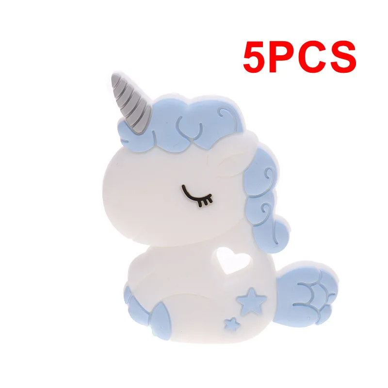 57 Light Blue 5 шт. силиконовый милый жевательный Прорезыватель в виде единорога в виде животных, не содержит бисфенола BPA, детские украшения для прорезывания зубов, подвеска, сделай сам, Детская соска, цепочка для душа, подарки - Цвет: 57 Light Blue