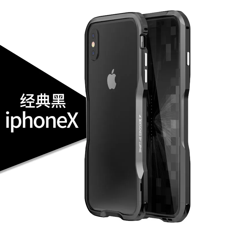 black Для Iphone X XR XS MAX Luxuy металлический бампер Luphie изогнутые металлические для Iphone 7 8 Plus ультра тонкая алюминиевая рамка - Color: black
