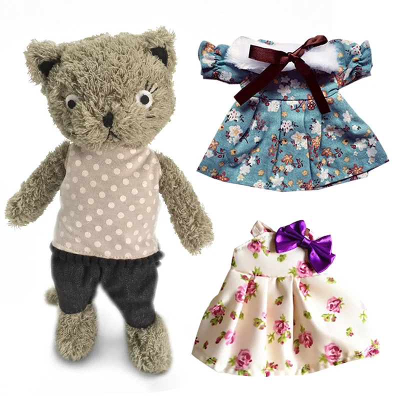 Style 13 1 комплект Kawaii кошки плюшевые куклы с сменной одеждой чучело мягкие игрушки для детей девочек детские игрушки подарок(1 Кот и 2 одежды - Цвет: Style 13