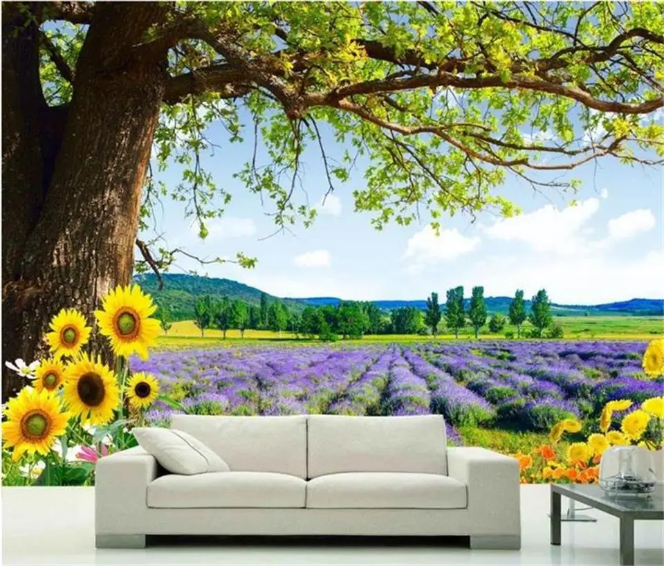 3D-обои на заказ настенные панели с рисунком лаванды дерева дивана телевизора для
