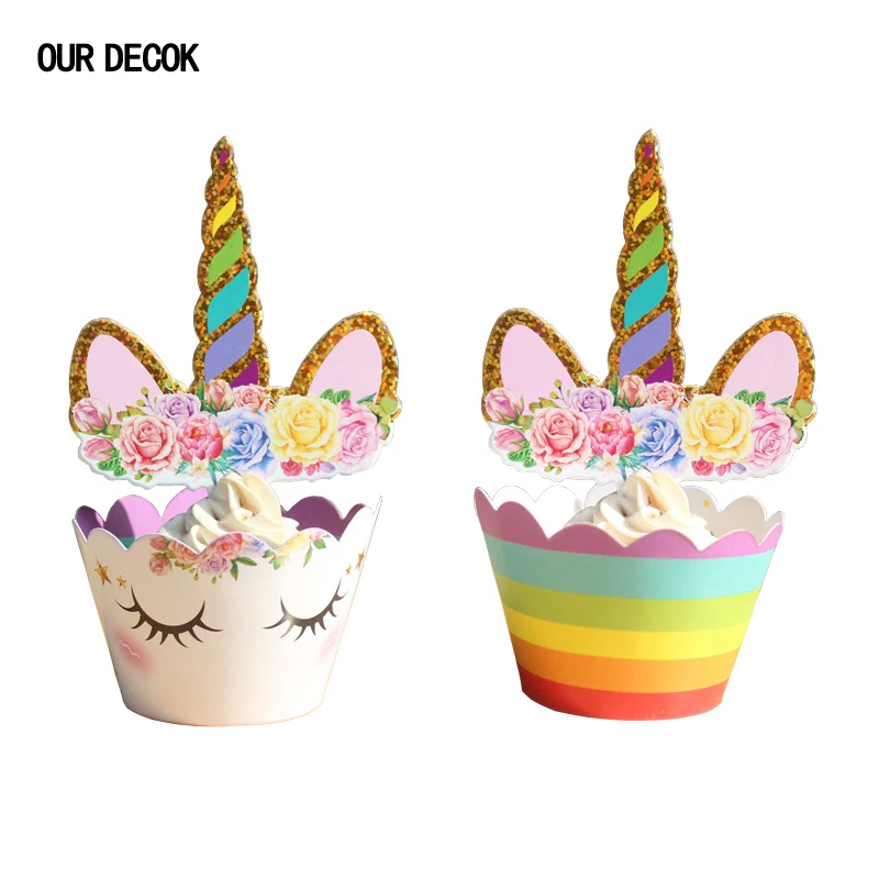Наши DECOK 120 шт. Единорог вечерние Радуга торт топпера + бумажные Формы для кексов с
