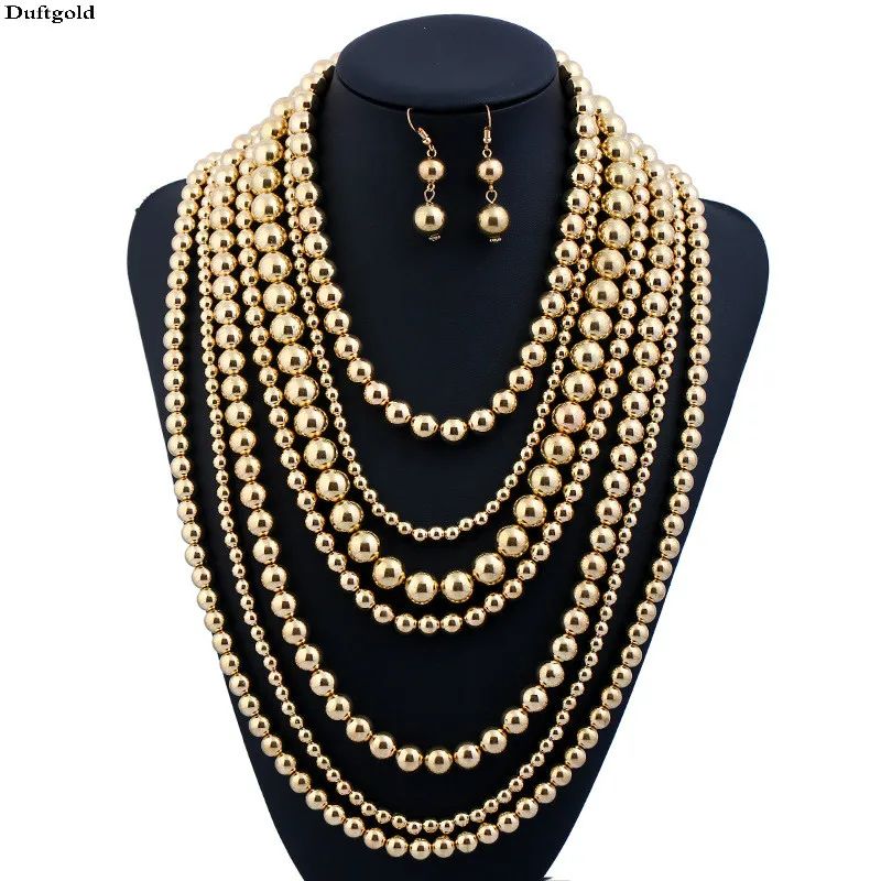 Luxury Hyperbole Multilayer Pearl Beaded Body Chain Necklace Earring Jewelry Sets For Women Fashion Wedding Necklaces | Украшения и