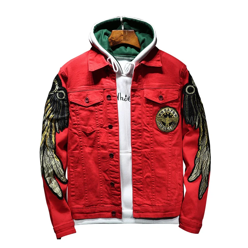 Джинсовая куртка для мужчин уличная одежда из денима с вышивкой золотыми
