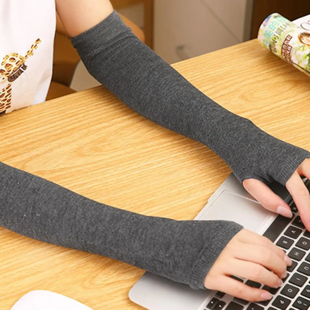 Для женщин и мужчин унисекс зима без пальцев выше локтя теплые рукавицы длиной до