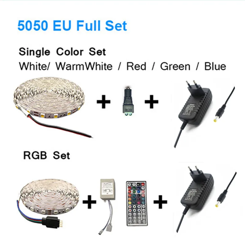 Led strip set A type SMD 5050 60 светодиодный s/m 5 м 10 м RGBW RGBWW RGB Светодиодная лента освещение светодиодный Диодная лента DC 12 В адаптер Набор светодиодных лент - Испускаемый цвет: Led strip set A type