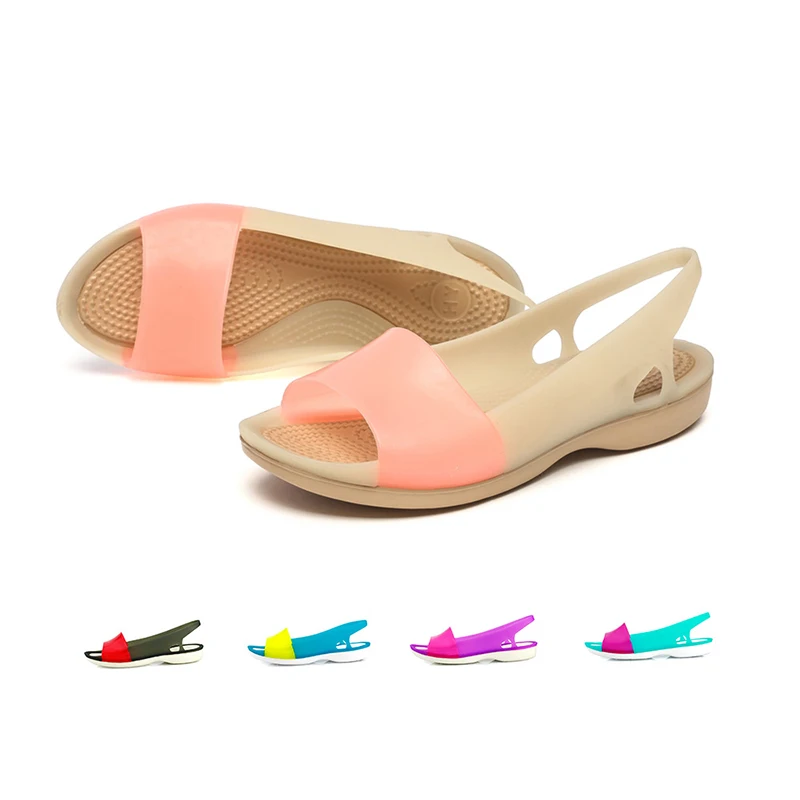 Летние женские прозрачные туфли на плоской подошве Босоножки с открытым носком