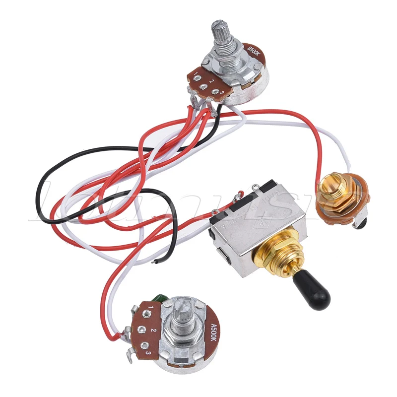 Prewired Wiring Harness Kit 3 Way Toggle Switch 500k Pots Jack for Electric Guitar Parts 2 Set | Спорт и развлечения