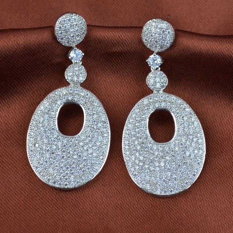 Роскошные micro pave Цирконий длинные висячие серьги для женщин высокого качества AAA
