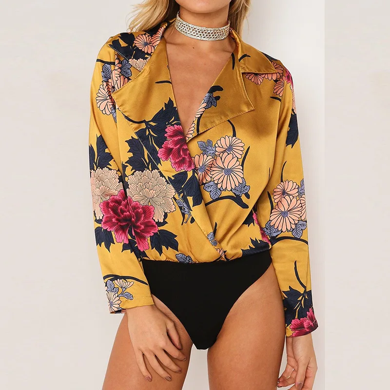 Пикантные Цветочный принт боди Для женщин комбинезон женский короткий халат