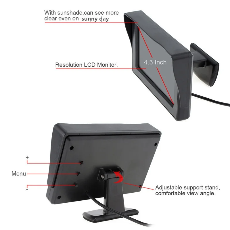 4.3'' innch Color TFT LCD DC 12V Monitor Rear View Headrest Display with 2 Channels Video Input for DVD VCD Reversing Camera |