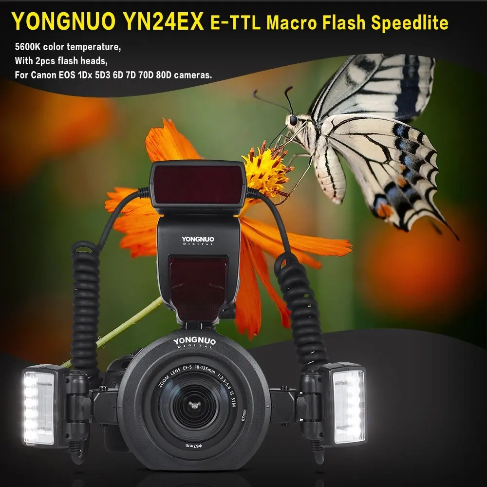 Светодиодная лампа для видеосъемки YONGNUO YN-24EX YN24EX Макро Вспышка Speedlite Macro Twin Lite ttl флэш-макросъемке для Canon 5diii 5DII 5D 6D