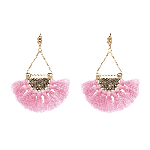 Light Pink JURAN веревочные окантовочные серьги для женщин Новинка Горячая Простой Кристалл Макси Бохо большие pendientes серьги-гвоздики с кисточкой ювелирные изделия brincos - Окраска металла: Light Pink