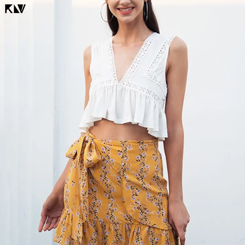 KLV Летняя Сексуальная майка без рукавов с v образным вырезом вязаный укороченный